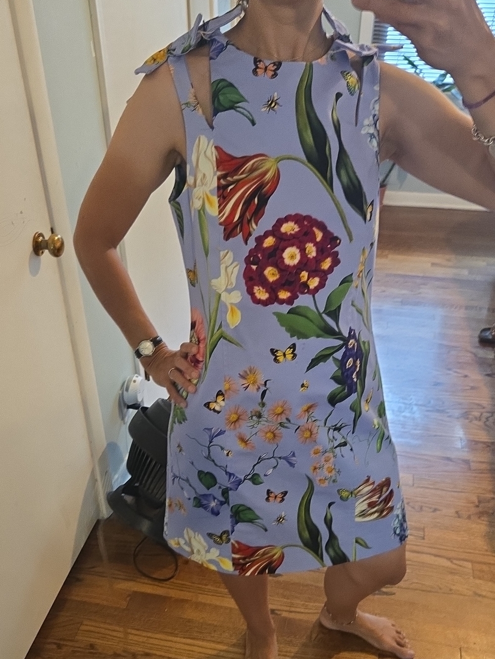 Oscar De La Renta Floral Tie-Shoulder Shift Dress in Lavender - Picture 4 of 11